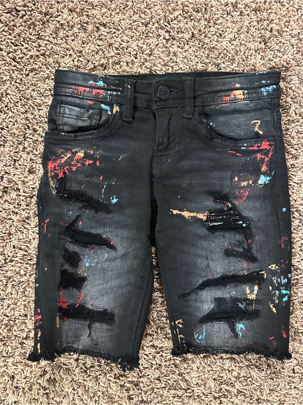 Jordan Craig Black Distressed Paint-Splatter Kids Shorts